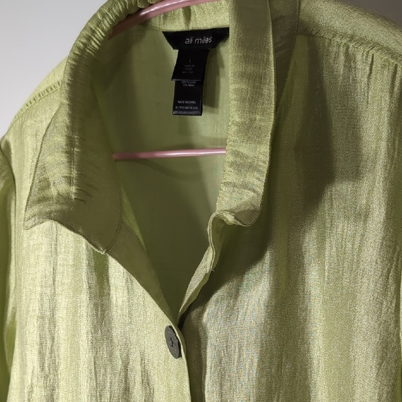 Ali Miles | Lime Button Down Shacket 3/4 Sleeve Lightweight Loose Fit Size L - Picture 2 of 9